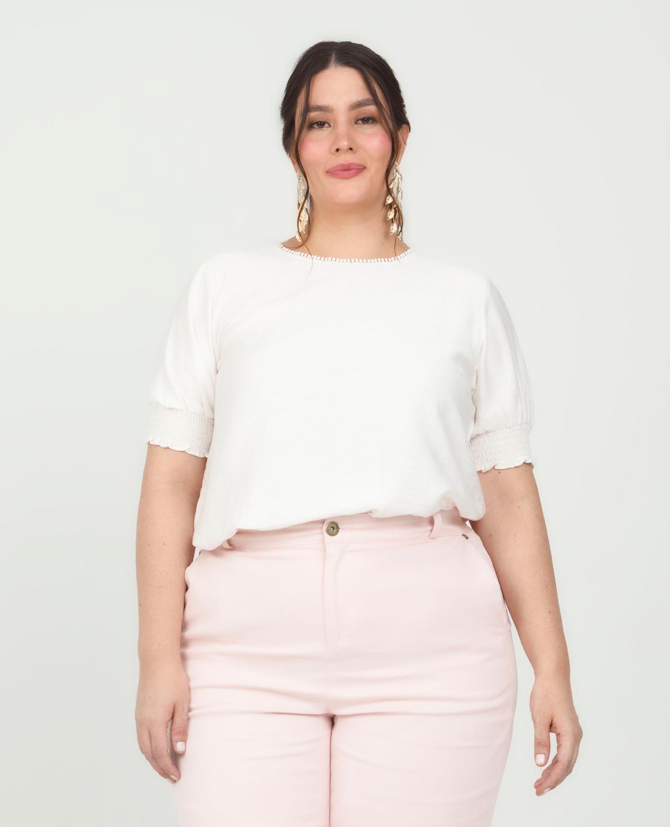 BLUSA MANGA CORTA TALLAS GRANDES ESCOTE CON PUNTILLA PUNOS CON NIDO DE ABEJA Adrissa | Ropa para mujer Blusas