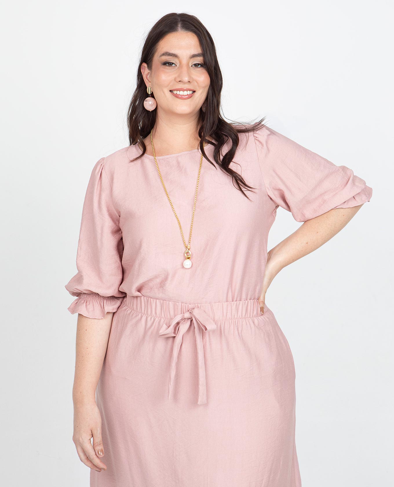 BLUSA MANGA 3/4 TALLAS GRANDES ESCOTE REDONDO CON PUÑOS EN NIDO DE ABEJA Adrissa | Ropa para mujer Blusas