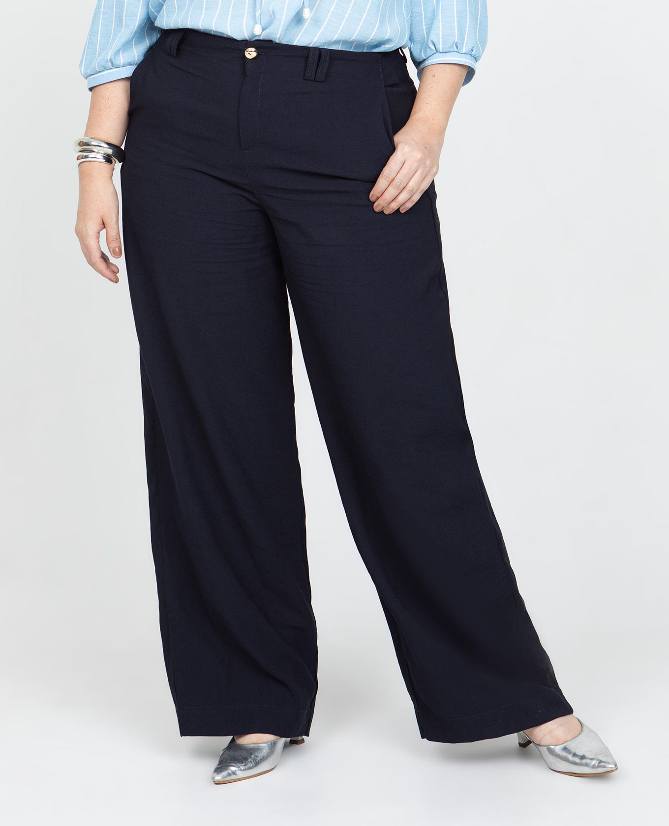 PANTALÓN WIDE LEG TALLAS GRANDES PASADORES DOBLES Y BOLSILLOS DIAGONALES Adrissa | Ropa para mujer Pantalones