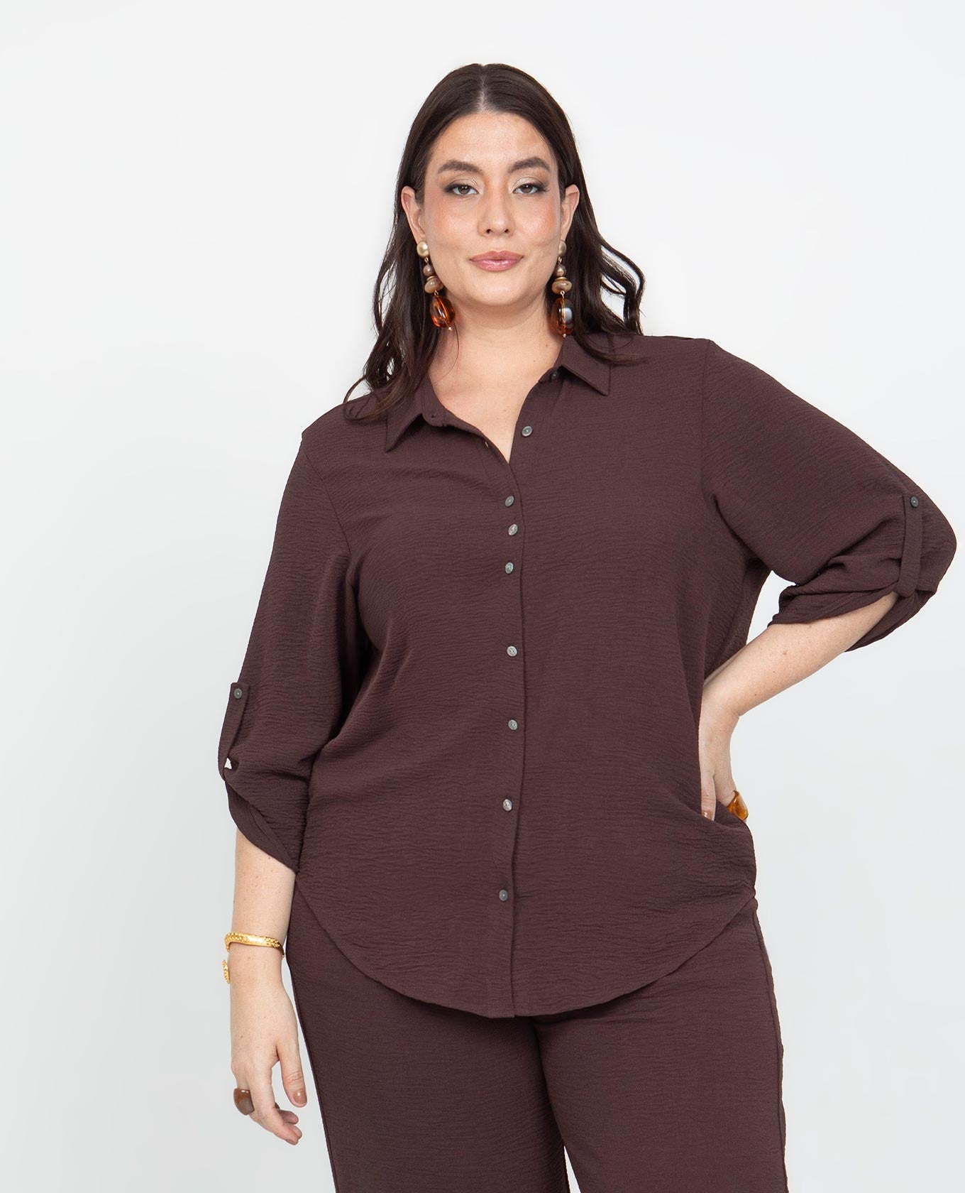 CAMISA MANGA 3/4 TALLAS GRANDES CON CHARRETERA Adrissa | Ropa para mujer Camisas