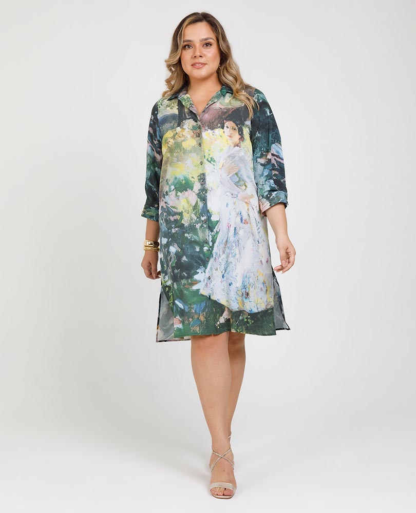 VESTIDO SOROLLA TALLAS GRANDES CAMISERO MANGA 3/4 CON CINTURON Adrissa | Ropa para mujer Vestidos