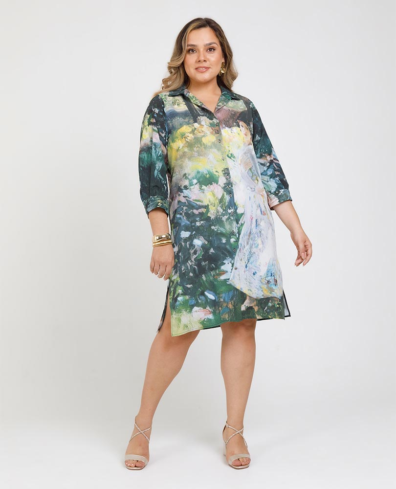 VESTIDO SOROLLA TALLAS GRANDES CAMISERO MANGA 3/4 CON CINTURON Adrissa | Ropa para mujer Vestidos
