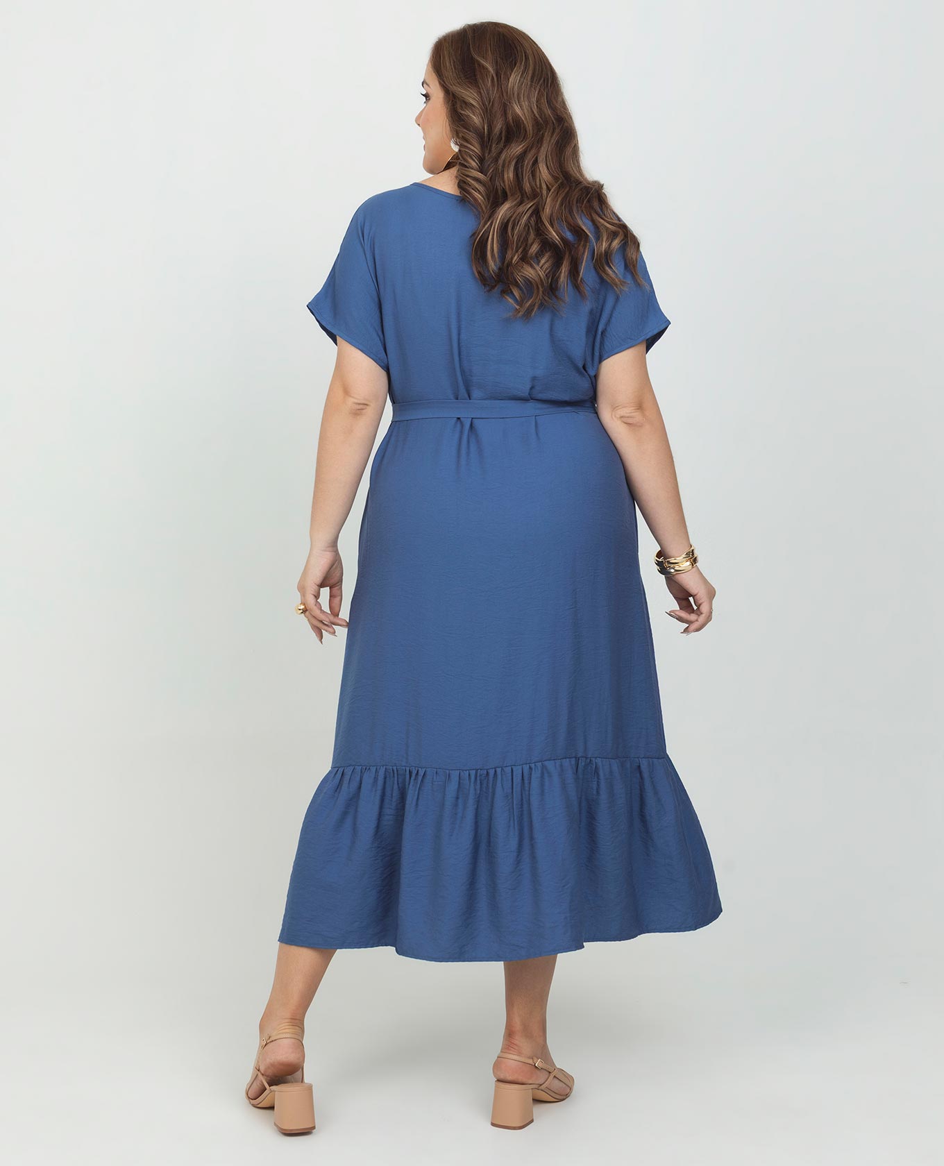 VESTIDO MIDI TALLAS GRANDES ESCOTE V MANGA INCLUIDA CON BOLERO Y CINTURÓN Adrissa | Ropa para mujer Vestidos