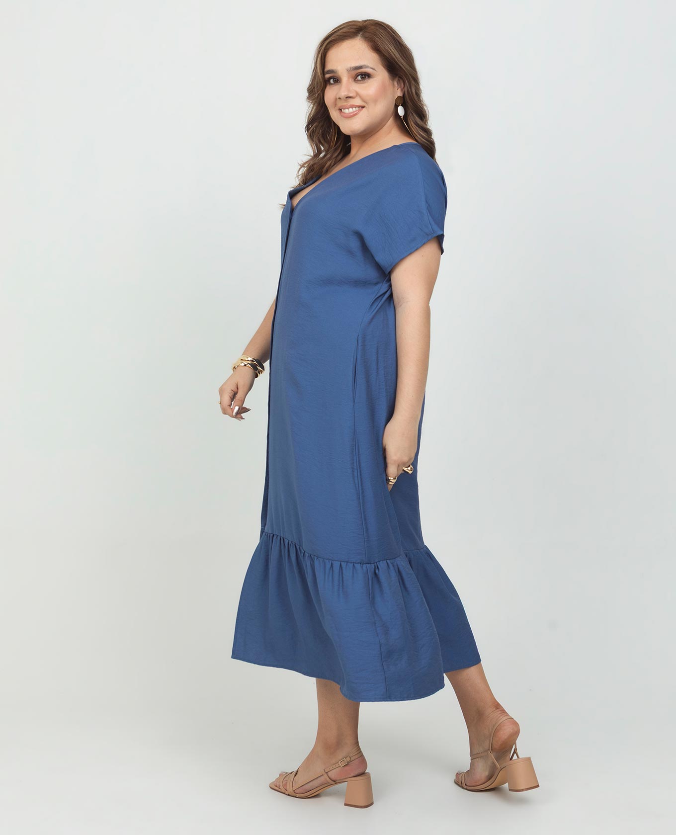 VESTIDO MIDI TALLAS GRANDES ESCOTE V MANGA INCLUIDA CON BOLERO Y CINTURÓN Adrissa | Ropa para mujer Vestidos