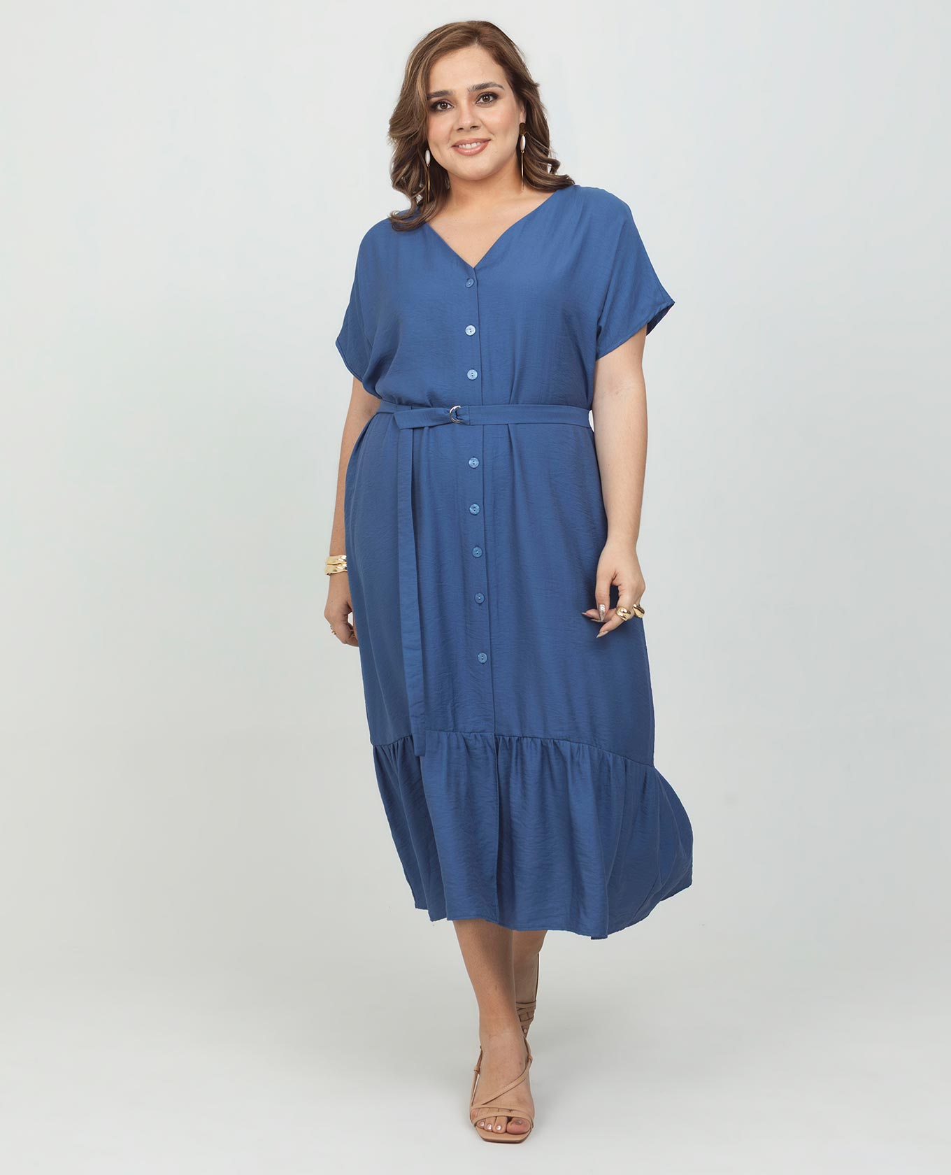 VESTIDO MIDI TALLAS GRANDES ESCOTE V MANGA INCLUIDA CON BOLERO Y CINTURÓN Adrissa | Ropa para mujer Vestidos