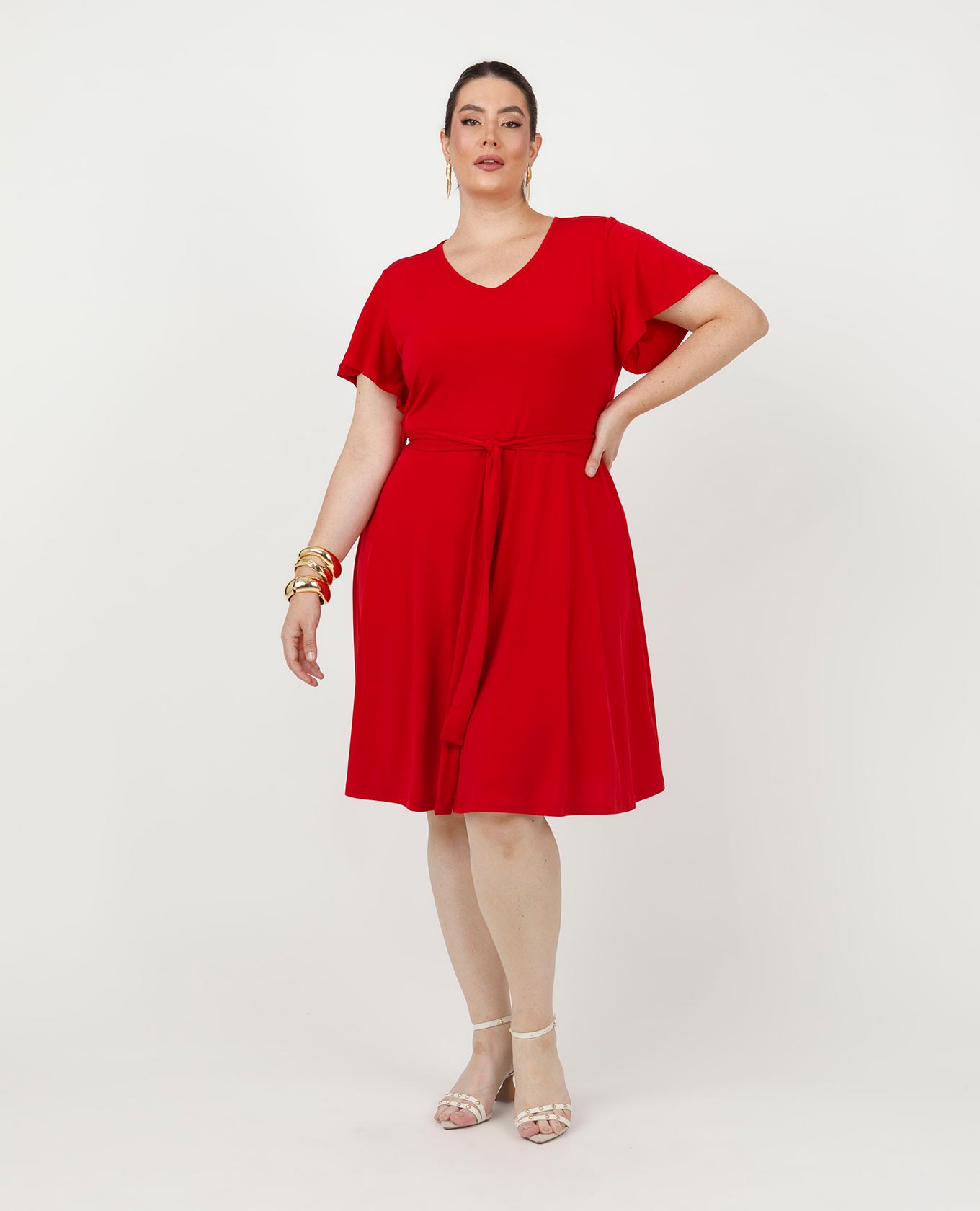 VESTIDO CORTO TALLAS GRANDES ESCOTE V MANGA CORTA CON VUELO FALDA SEMI ROTONDA Adrissa | Ropa para mujer Vestidos