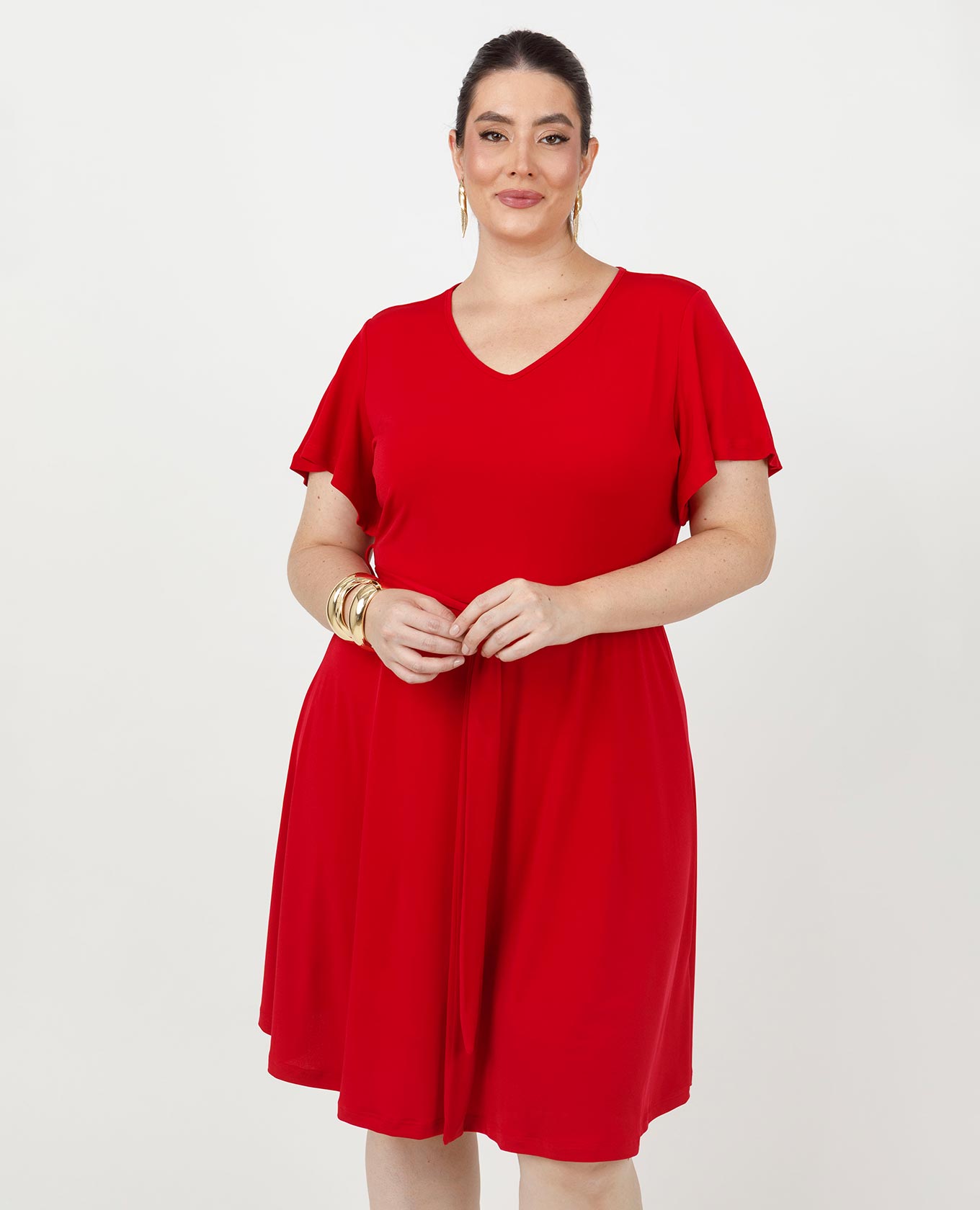 VESTIDO CORTO TALLAS GRANDES ESCOTE V MANGA CORTA CON VUELO FALDA SEMI ROTONDA Adrissa | Ropa para mujer Vestidos