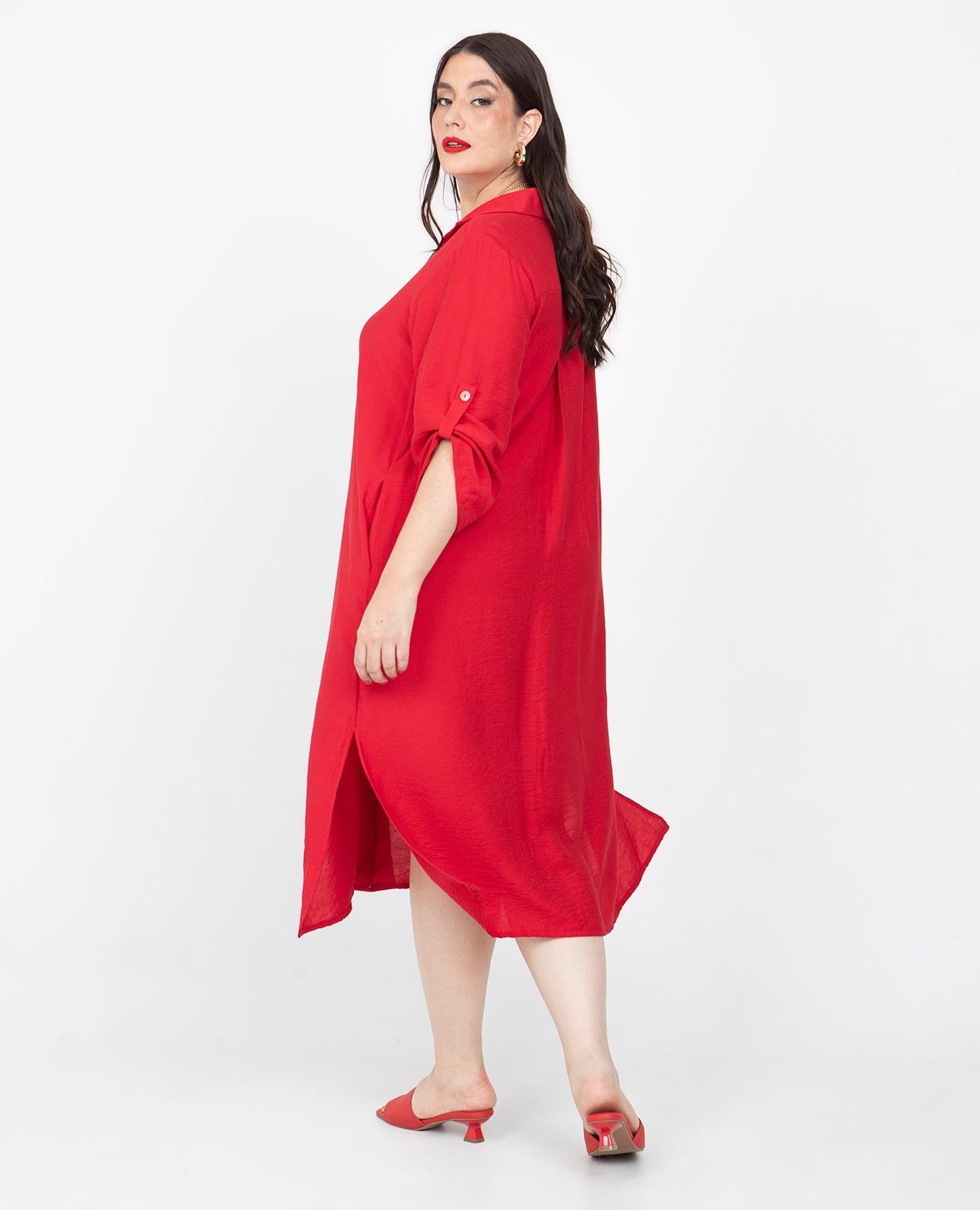 VESTIDO CAMISERO TALLAS GRANDES MANGA 3/4 CON CHARRETERAS