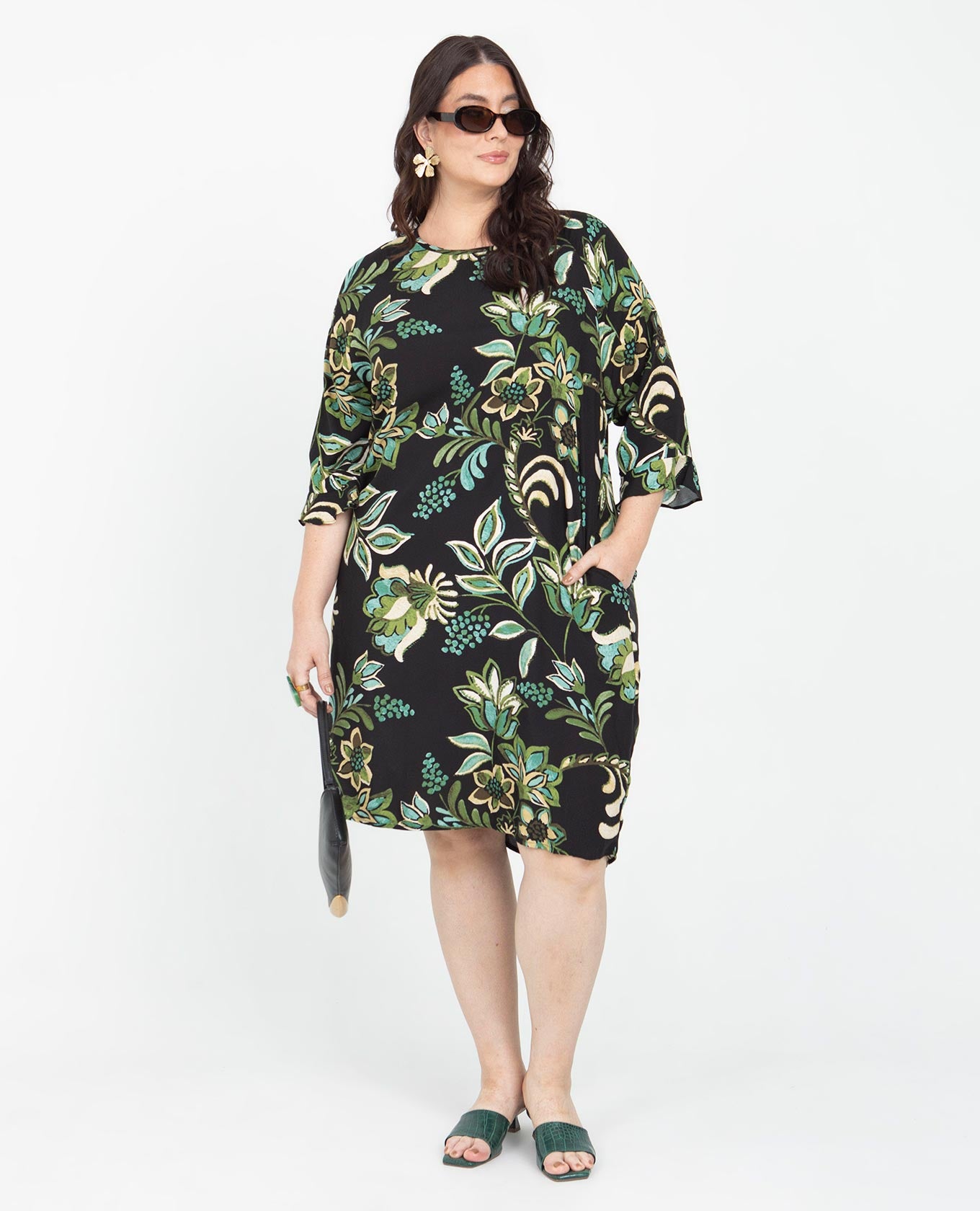 VESTIDO CORTO TALLAS GRANDES ESTAMPADO MANGA 3/4 CON BOLERO Adrissa | Ropa para mujer Vestidos