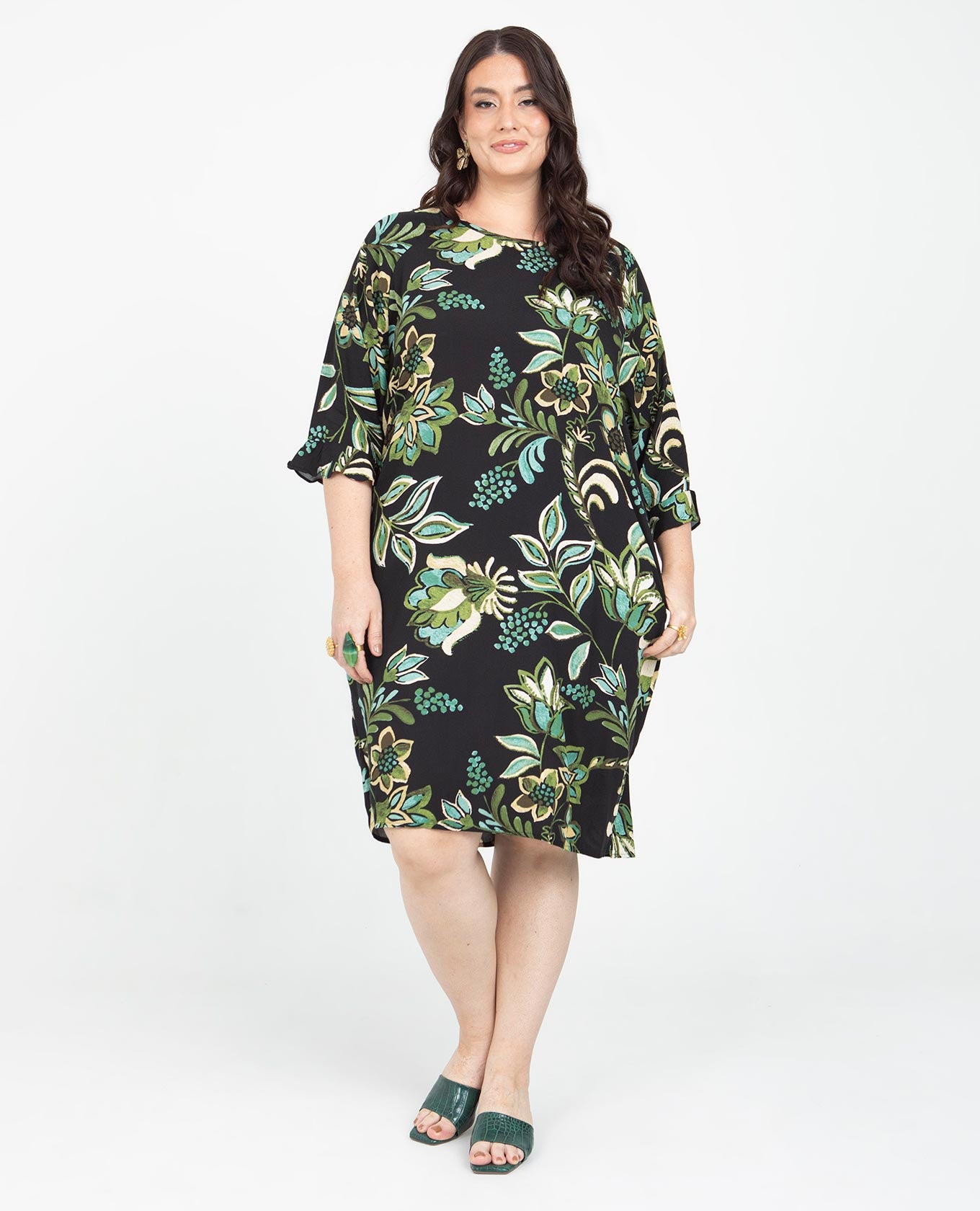 VESTIDO CORTO TALLAS GRANDES ESTAMPADO MANGA 3/4 CON BOLERO Adrissa | Ropa para mujer Vestidos