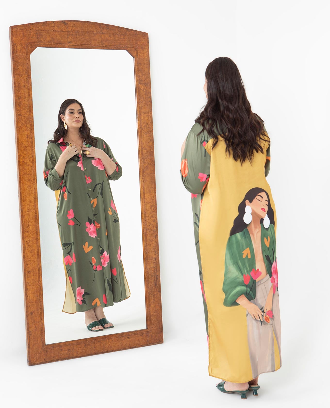 VESTIDO LARGO TALLAS GRANDES CAMISERO ESTAMPADO EXCLUSIVO MANGA 3/4 Adrissa | Ropa para mujer Vestidos