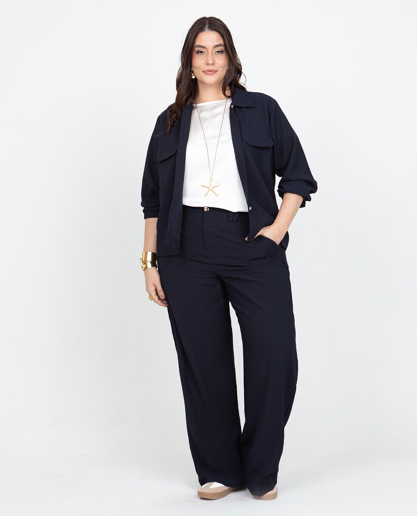 PANTALÓN WIDE LEG TALLAS GRANDES PASADORES DOBLES Y BOLSILLOS DIAGONALES Adrissa | Ropa para mujer Pantalones