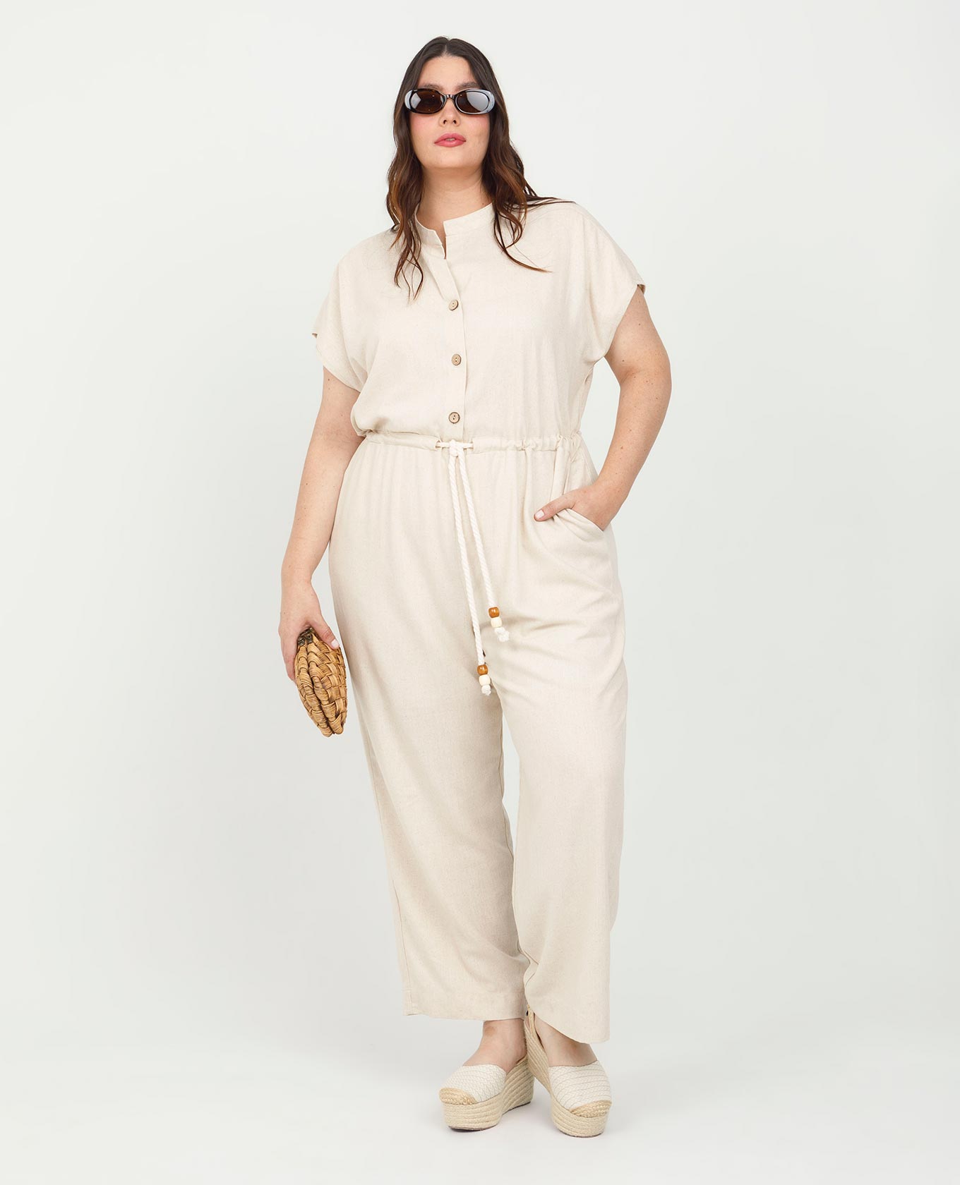 ENTERIZO LARGO TALLAS GRANDES MANGA RODADA CON CORDÓN Y PUNTERAS DECORATIVAS Adrissa | Ropa para mujer Enterizos