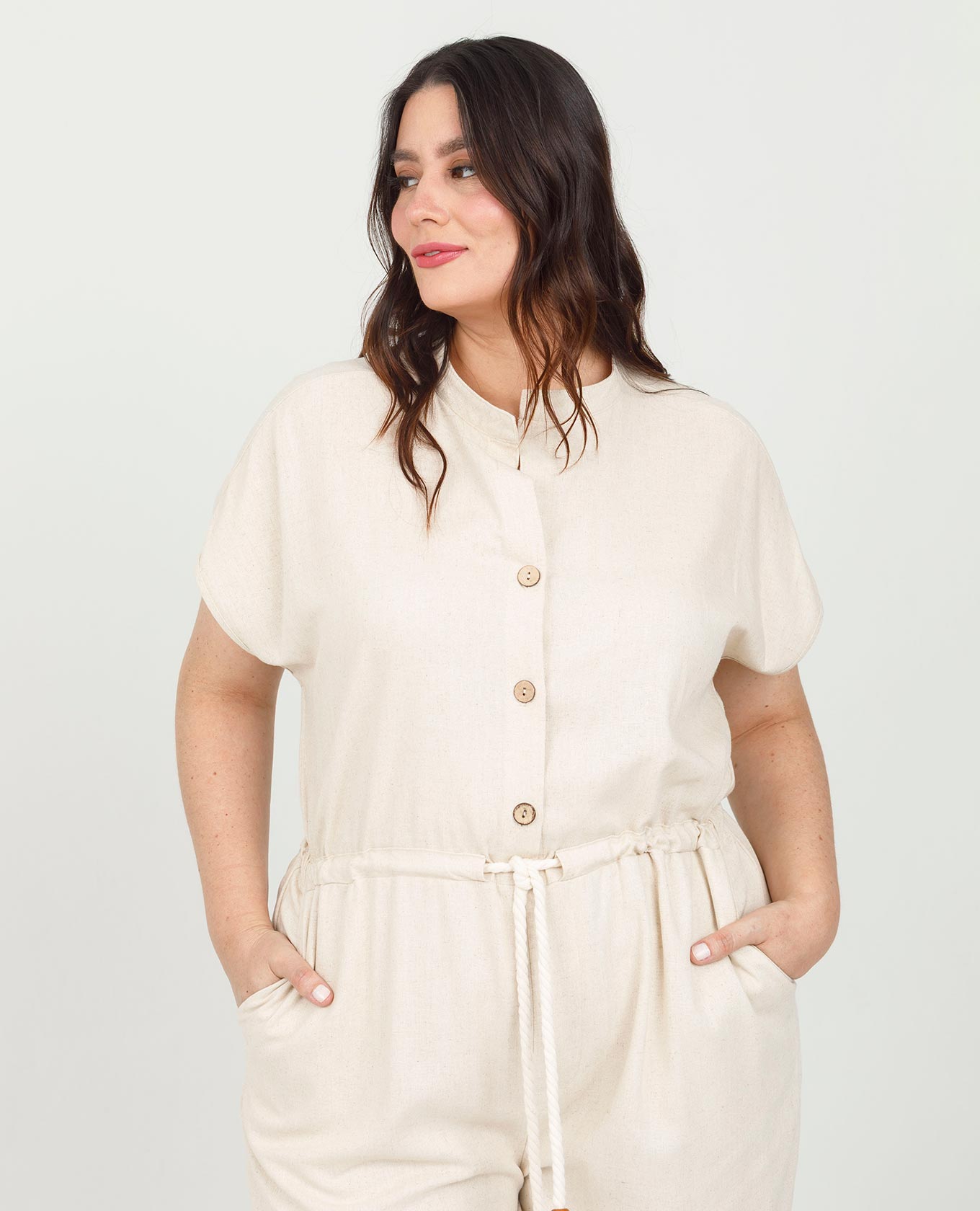 ENTERIZO LARGO TALLAS GRANDES MANGA RODADA CON CORDÓN Y PUNTERAS DECORATIVAS Adrissa | Ropa para mujer Enterizos