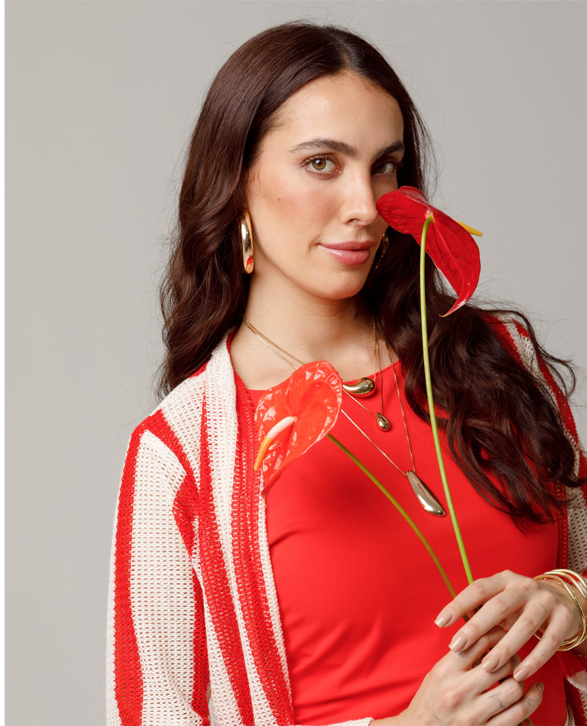 CARDIGAN TEJIDO PARA MUJER A RAYAS MANGA LARGA CON ABERTURAS