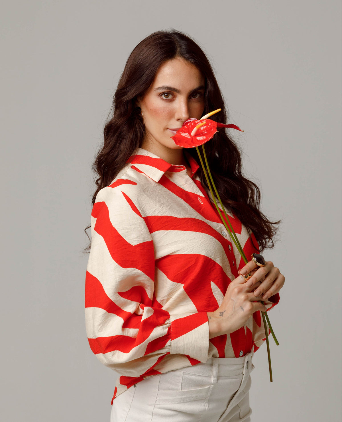 CAMISA MANGA LARGA PARA MUJER ESTAMPADO BICOLOR FIT REGULAR