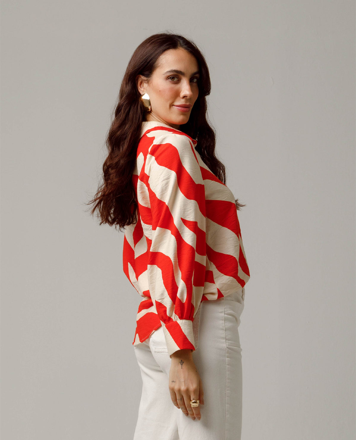 CAMISA MANGA LARGA PARA MUJER ESTAMPADO BICOLOR FIT REGULAR