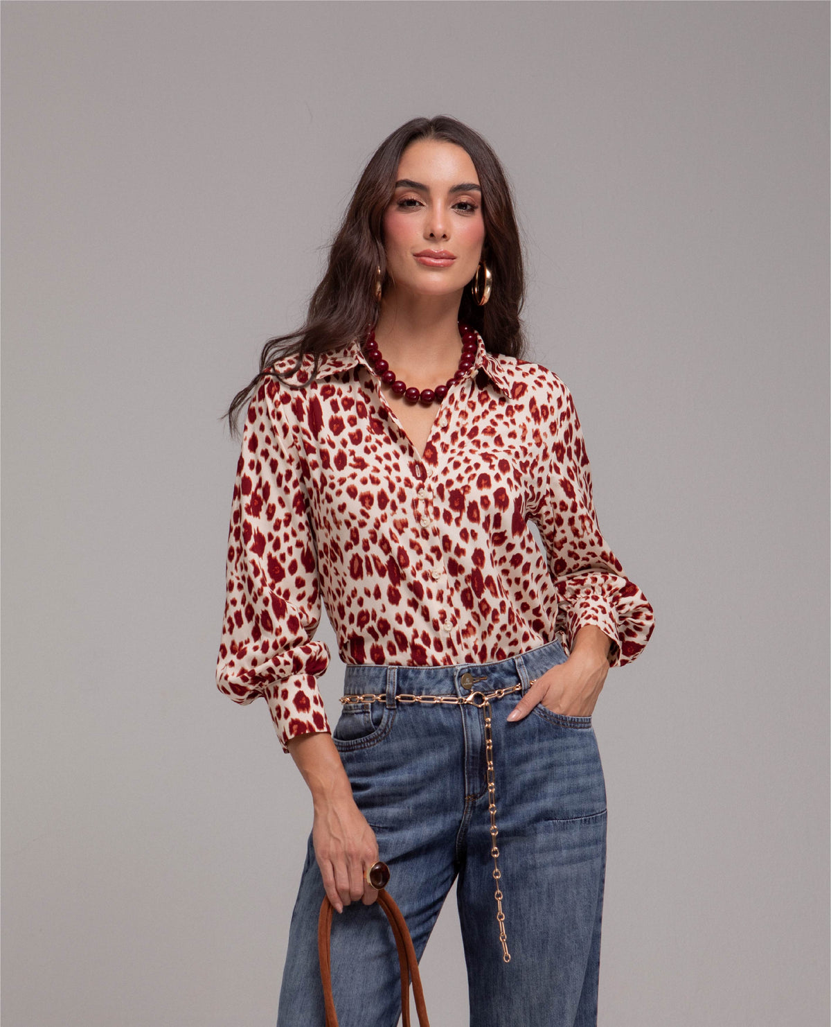 CAMISA MANGA LARGA PARA MUJER ESTAMPADO ANIMAL CON PUNOS ANCHOS