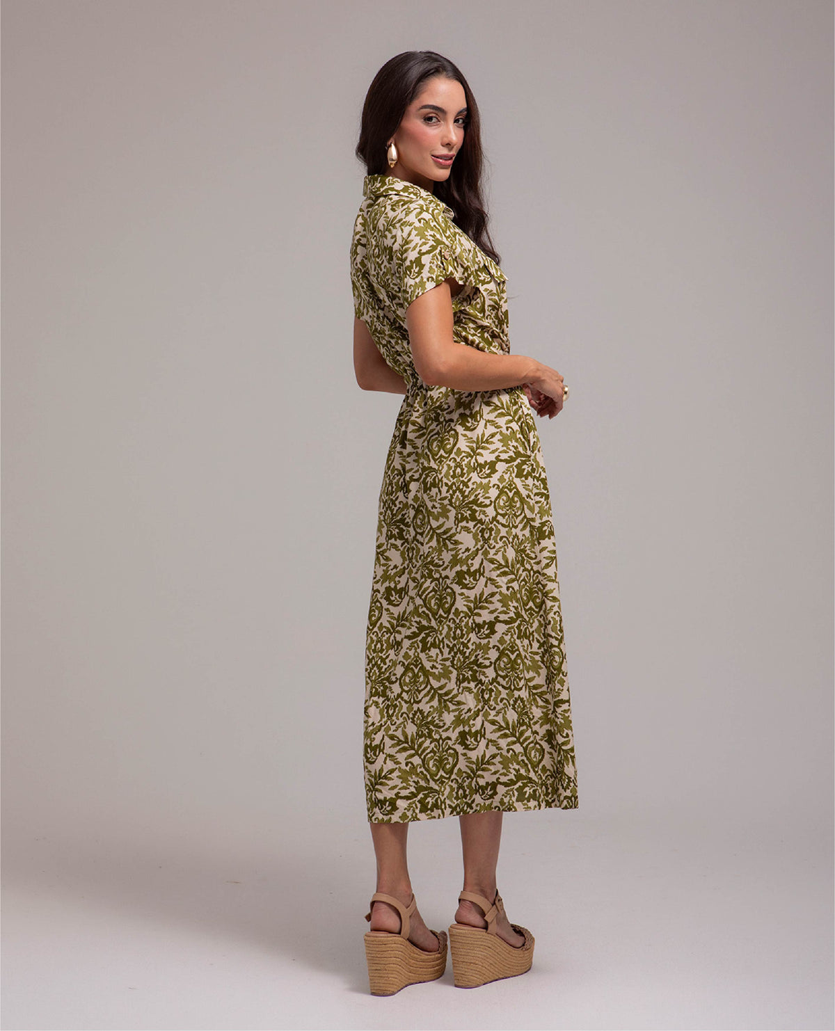 VESTIDO LARGO PARA MUJER CAMISERO ESTAMPADO CON CANAL EN CINTURA Y CHARRETERAS Adrissa | Ropa para mujer Vestidos