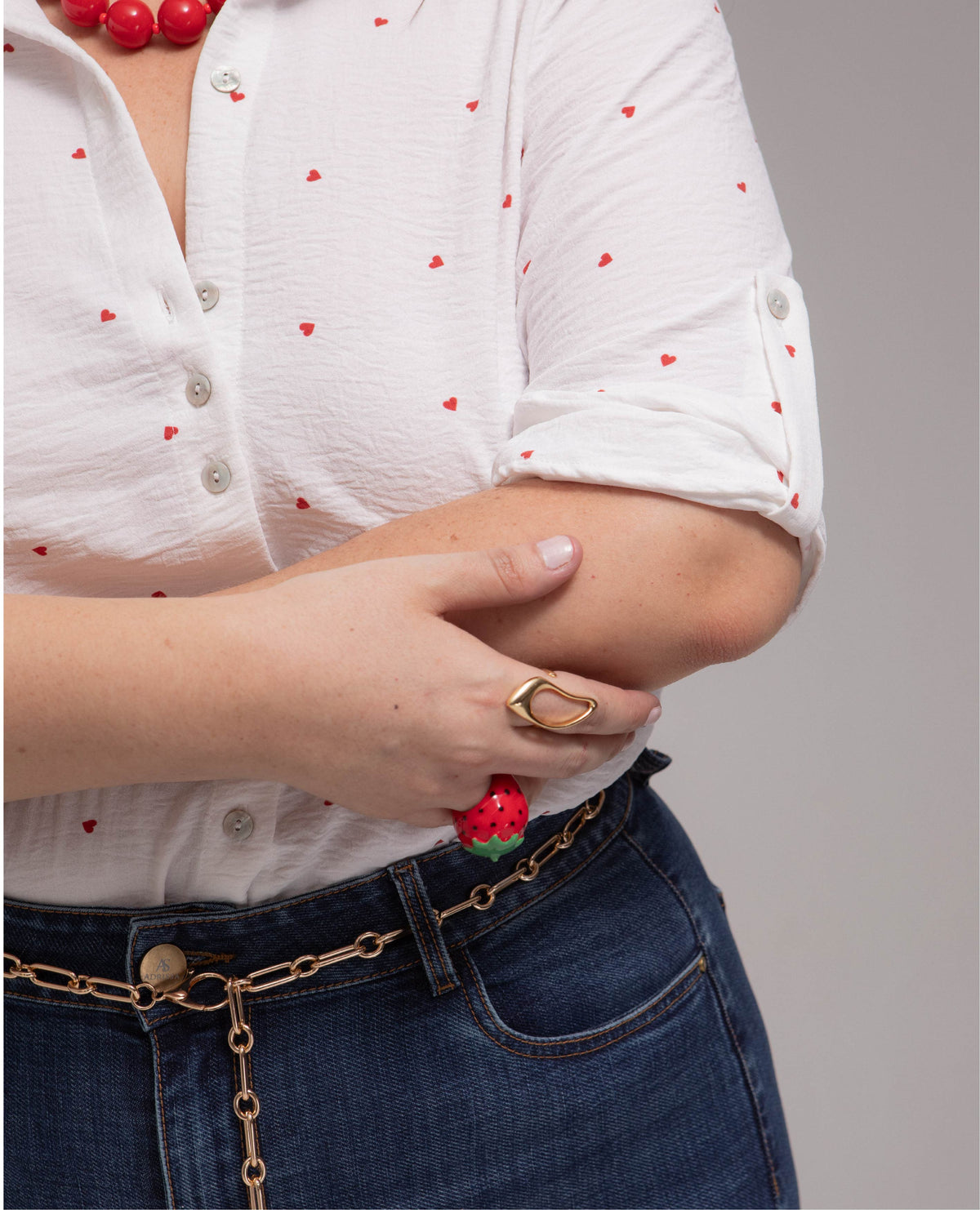 CAMISA MANGA 3/4 TALLAS GRANDES ESTAMPADO CORAZONES CON CHARRETERAS