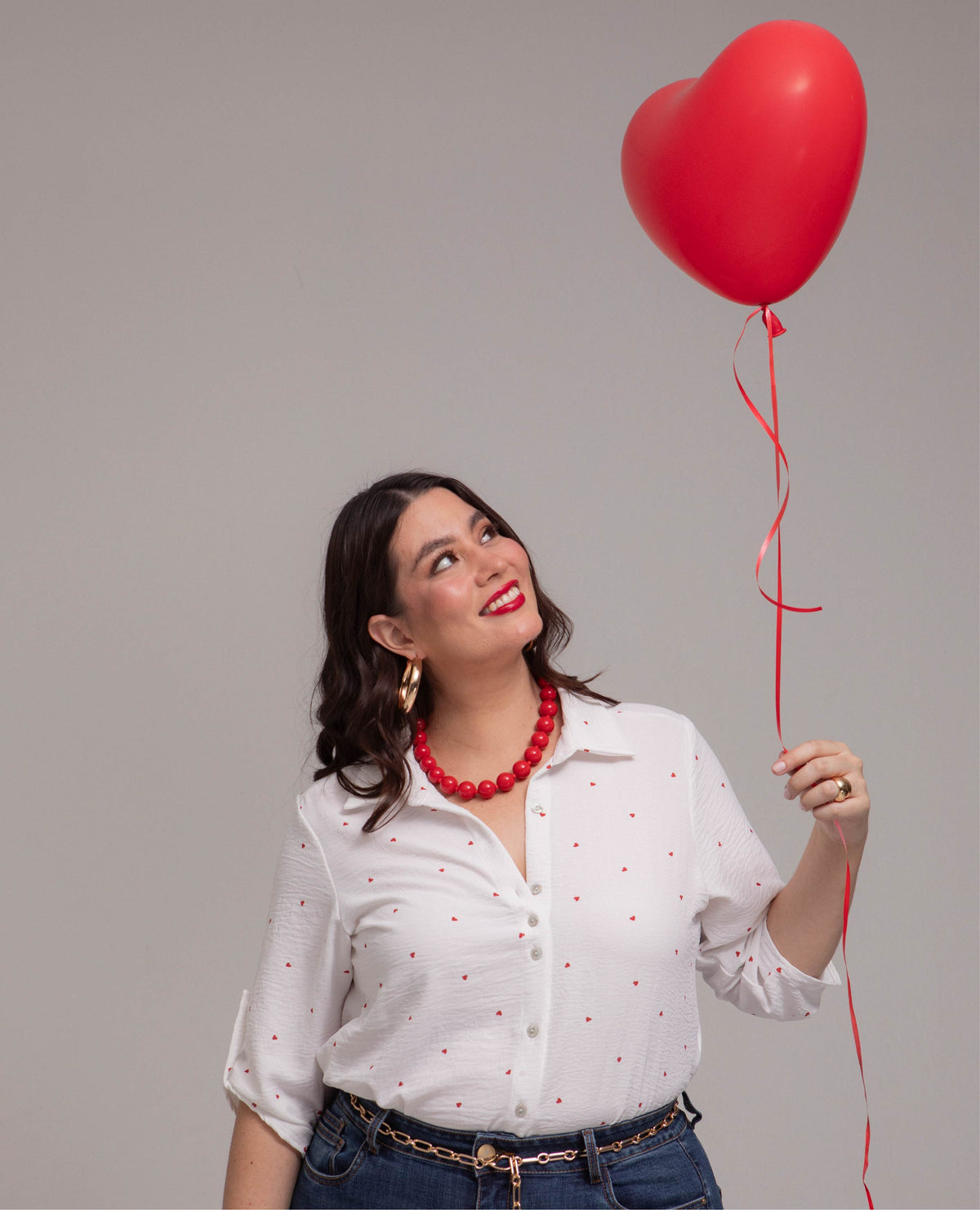 CAMISA MANGA 3/4 TALLAS GRANDES ESTAMPADO CORAZONES CON CHARRETERAS
