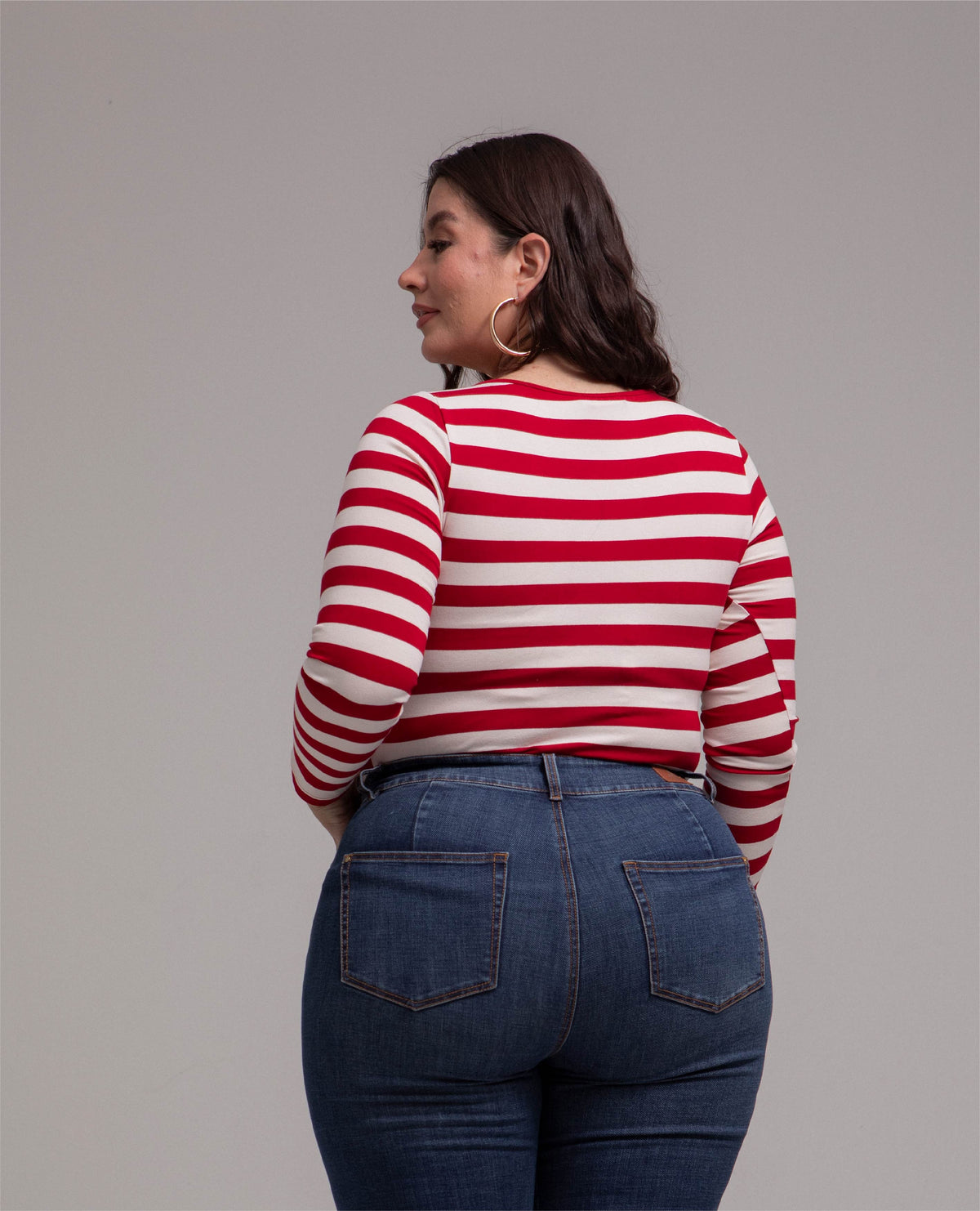 CAMISETA MANGA LARGA TALLAS GRANDES EN RAYAS HOMBRO RODADO Adrissa | Ropa para mujer Camisetas