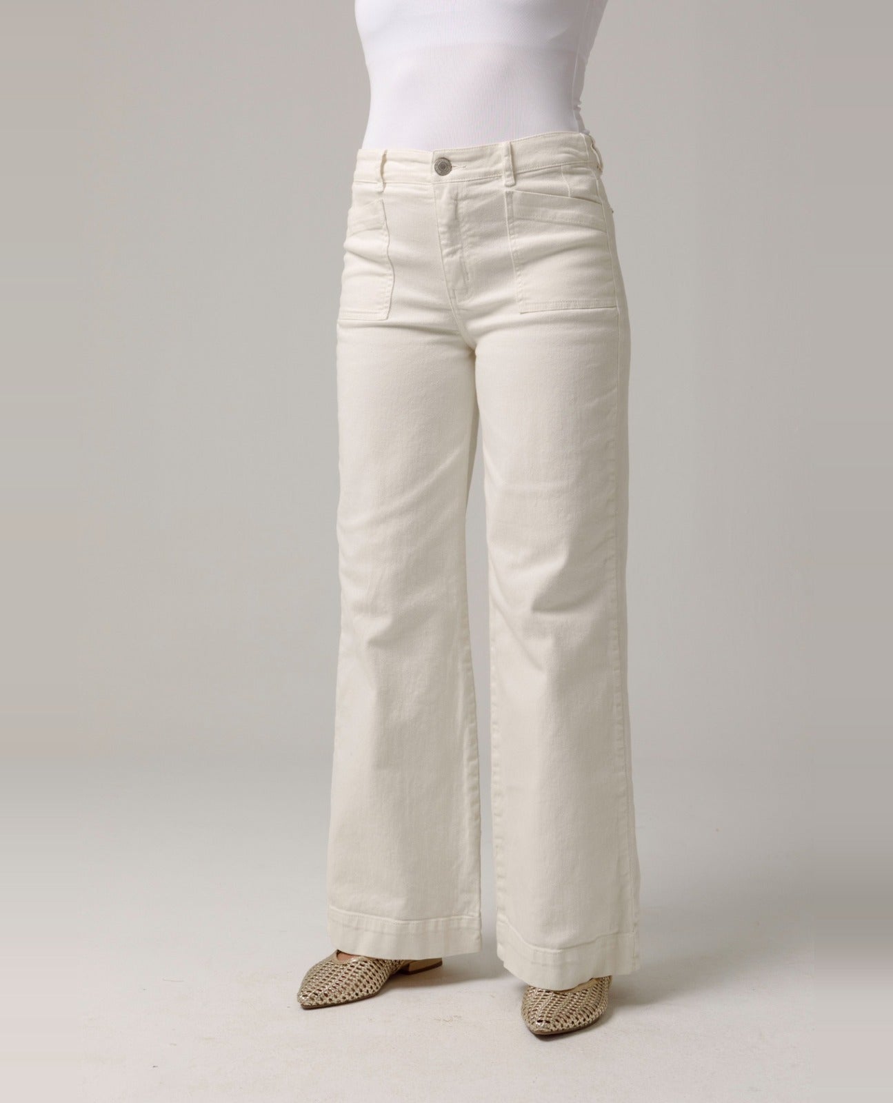 PANTALON PALAZZO PARA MUJER CON BOLSILLOS PARCHE EN DELANTERO CRUDO Adrissa | Ropa para mujer Pantalones