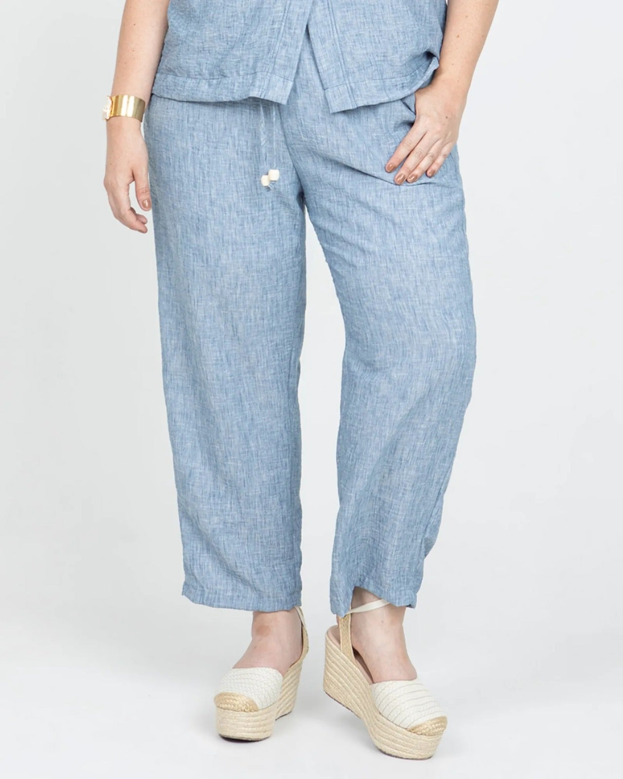 PANTALÓN RECTO TALLAS GRANDES CINTURA CON ELÁSTICO Y TIRA PARA ANUDAR 16 AZUL INDIGO Adrissa | Ropa para mujer Pantalones
