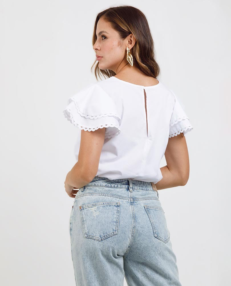 BLUSA BLANCA PARA MUJER CON BOLEROS Adrissa
