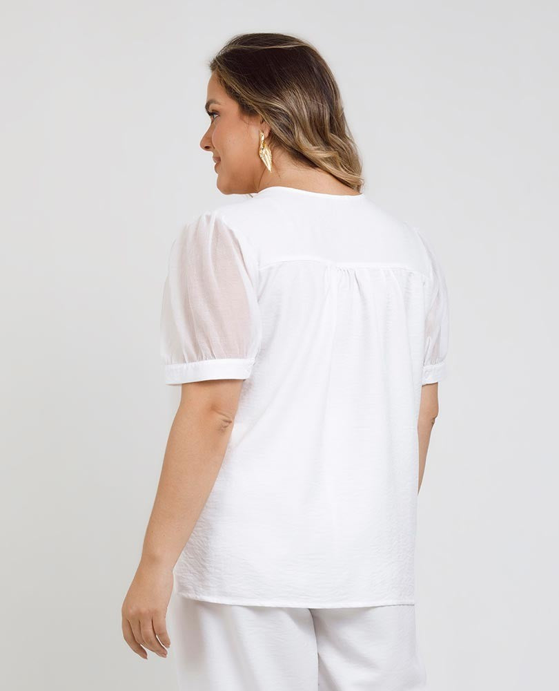 BLUSA BLANCA TALLAS GRANDES MANGA CORTA Adrissa