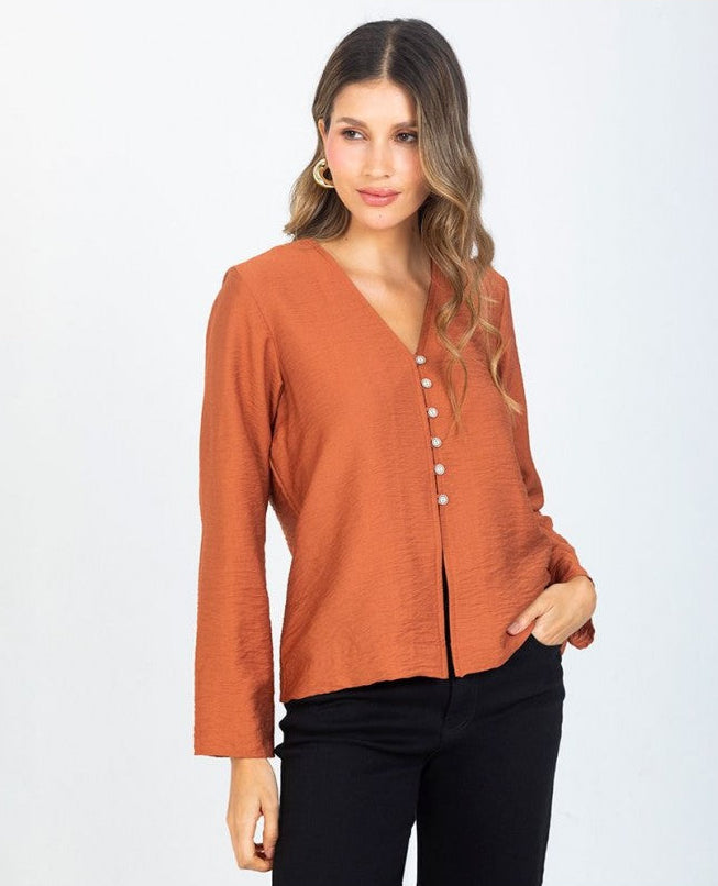 blusa manga larga escote v