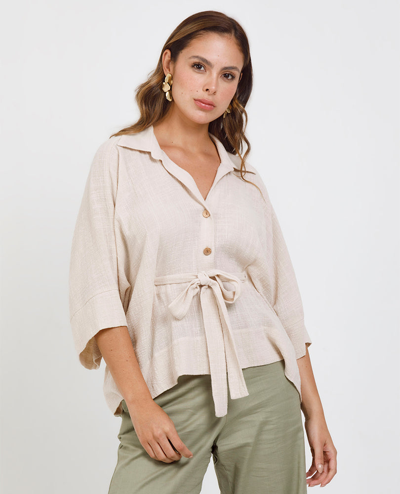 CAMISA MANGA 3/4 PARA MUJER CON CINTURON Adrissa