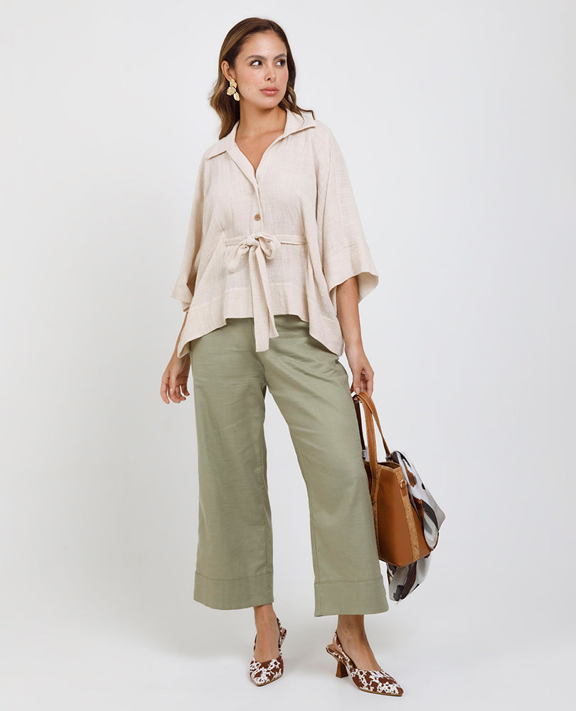 CAMISA MANGA 3/4 PARA MUJER CON CINTURON Adrissa