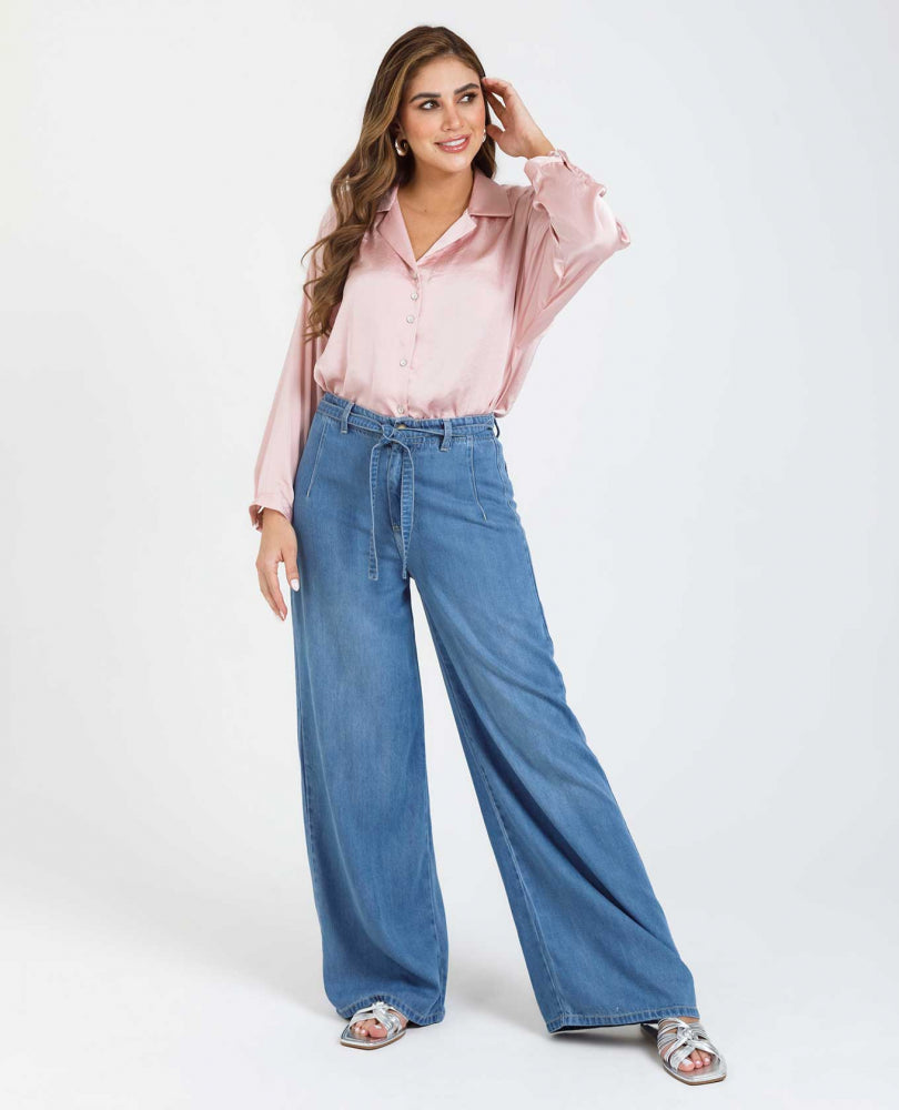 CAMISA SATINADA MANGA LARGA CON CUELLO SPORT Adrissa