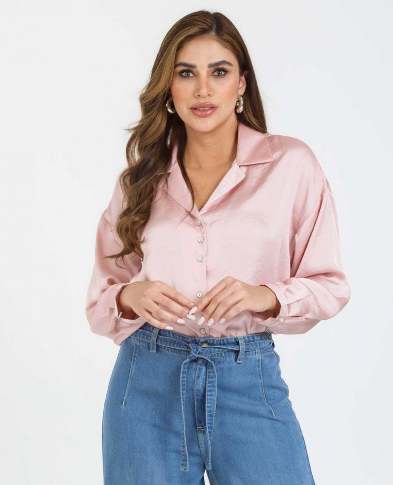CAMISA SATINADA MANGA LARGA CON CUELLO SPORT Adrissa