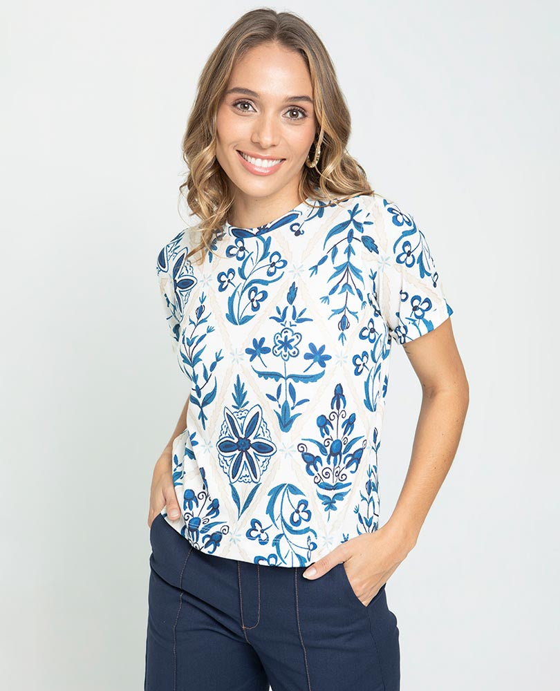 CAMISETA CORTA PARA MUJER ESTAMPADO EXCLUSIVO AZULEJOS Adrissa