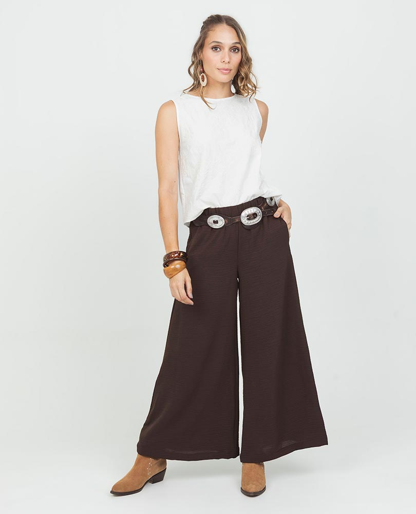 PANTALÓN WIDE LEG PARA MUJER CON ELÁSTICO EN CINTURA TELA CON EFECTO Adrissa