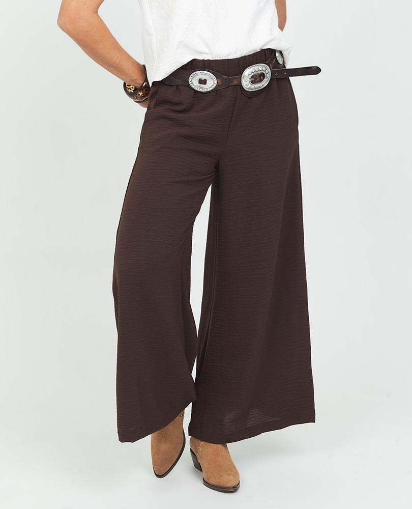 PANTALÓN WIDE LEG PARA MUJER CON ELÁSTICO EN CINTURA TELA CON EFECTO Adrissa