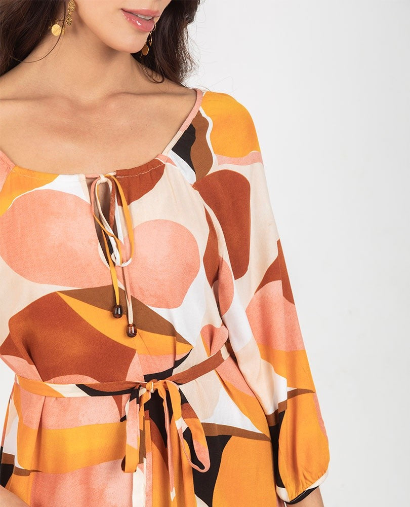 VESTIDO ESTAMPADO PARA MUJER ESCOTE SEMI BANDEJA Adrissa