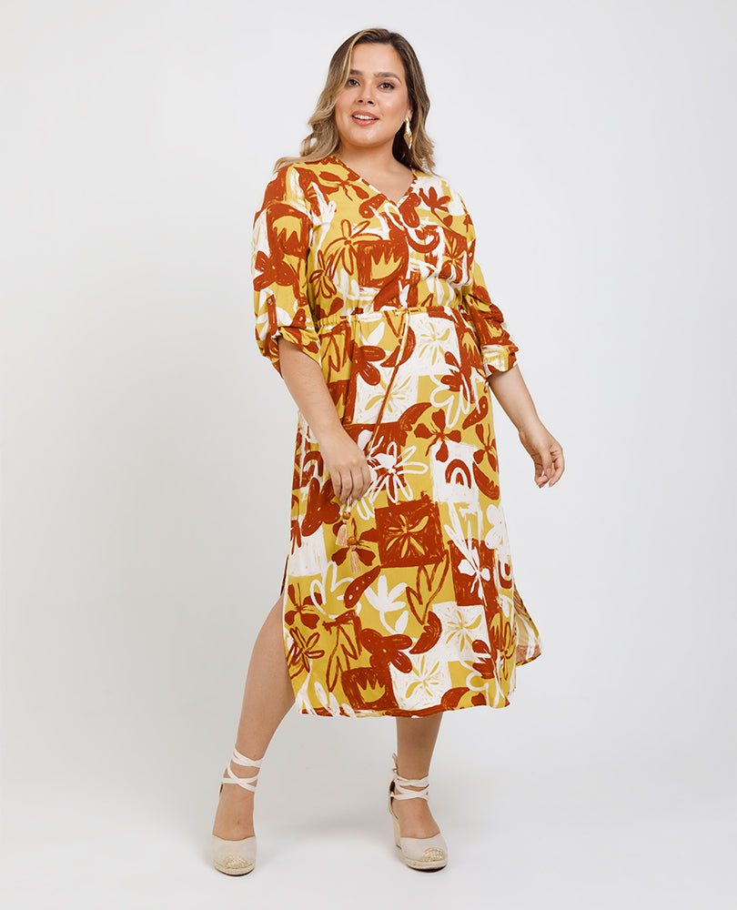 VESTIDO MIDI TALLAS GRANDES ESTAMPADO Adrissa