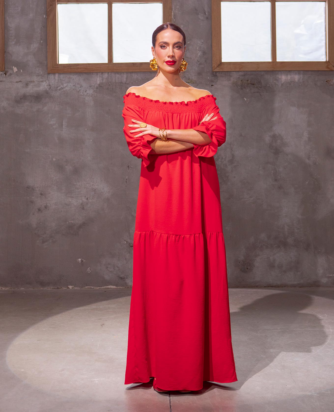 VESTIDO ESCOTE BANDEJA PARA MUJER LARGO CON NIDO DE ABEJA Y BOLERO INFERIOR