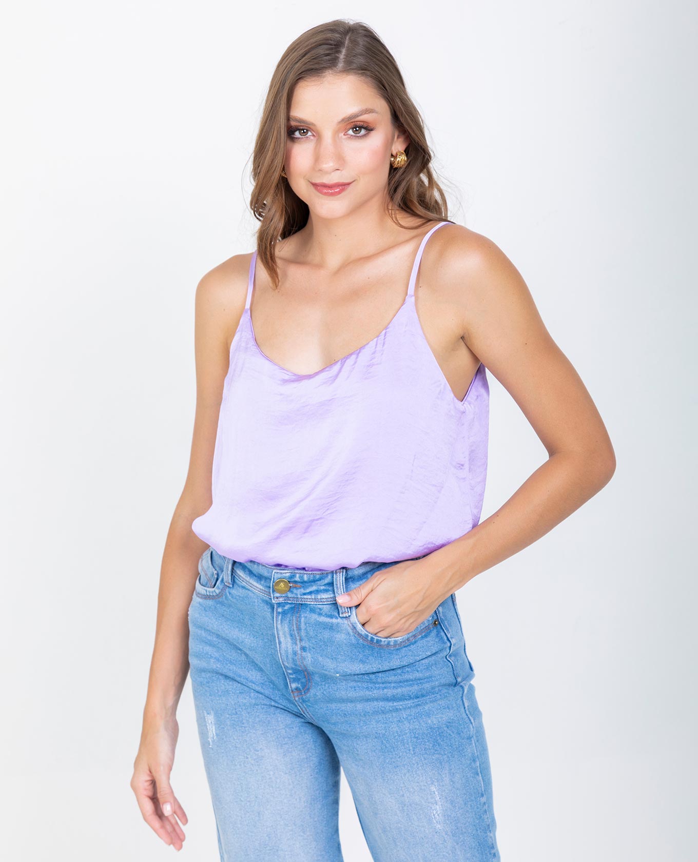 BLUSA BÁSICA OLIVIA DE TIRAS PARA MUJER LILA Adrissa