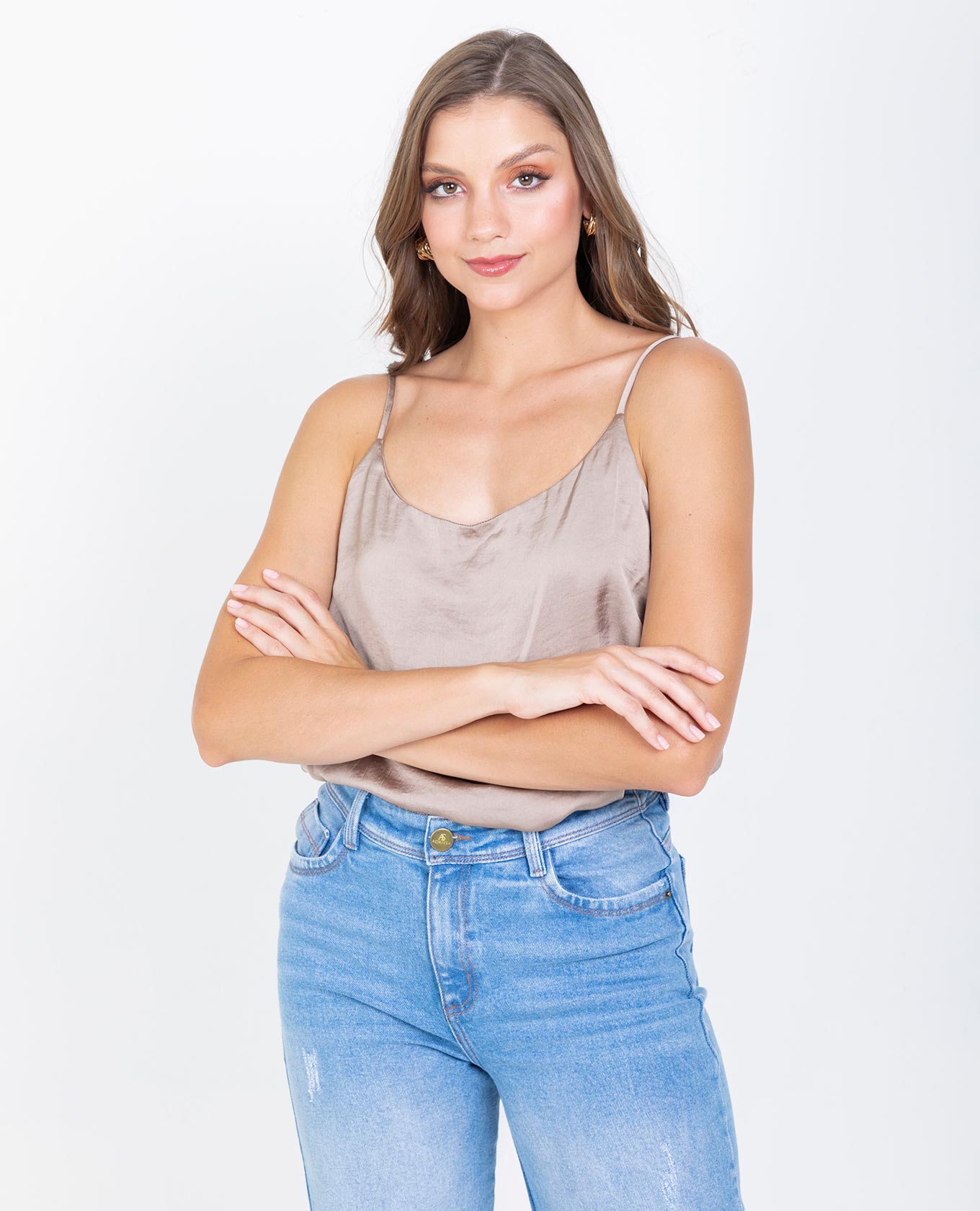 BLUSA BÁSICA OLIVIA DE TIRAS PARA MUJER TAUPE Adrissa