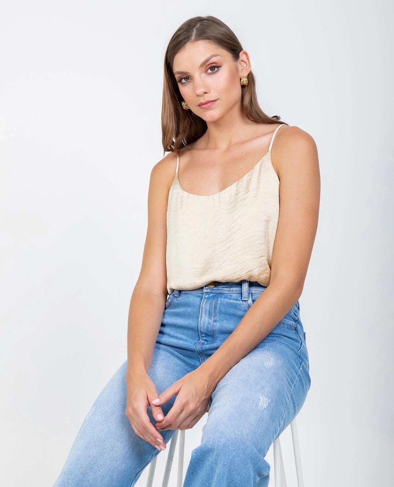 BLUSA BÁSICA OLIVIA DE TIRAS PARA MUJER XL BEIGE Adrissa