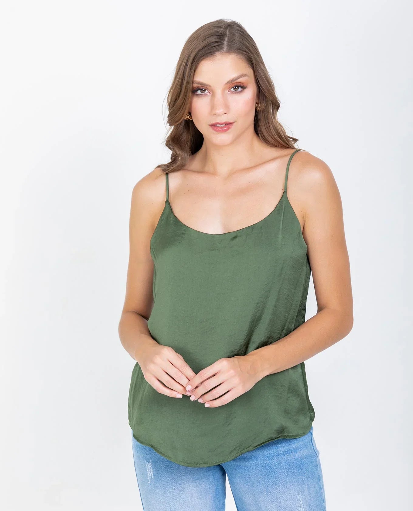 BLUSA BÁSICA OLIVIA DE TIRAS PARA MUJER VERDE MILITAR Adrissa