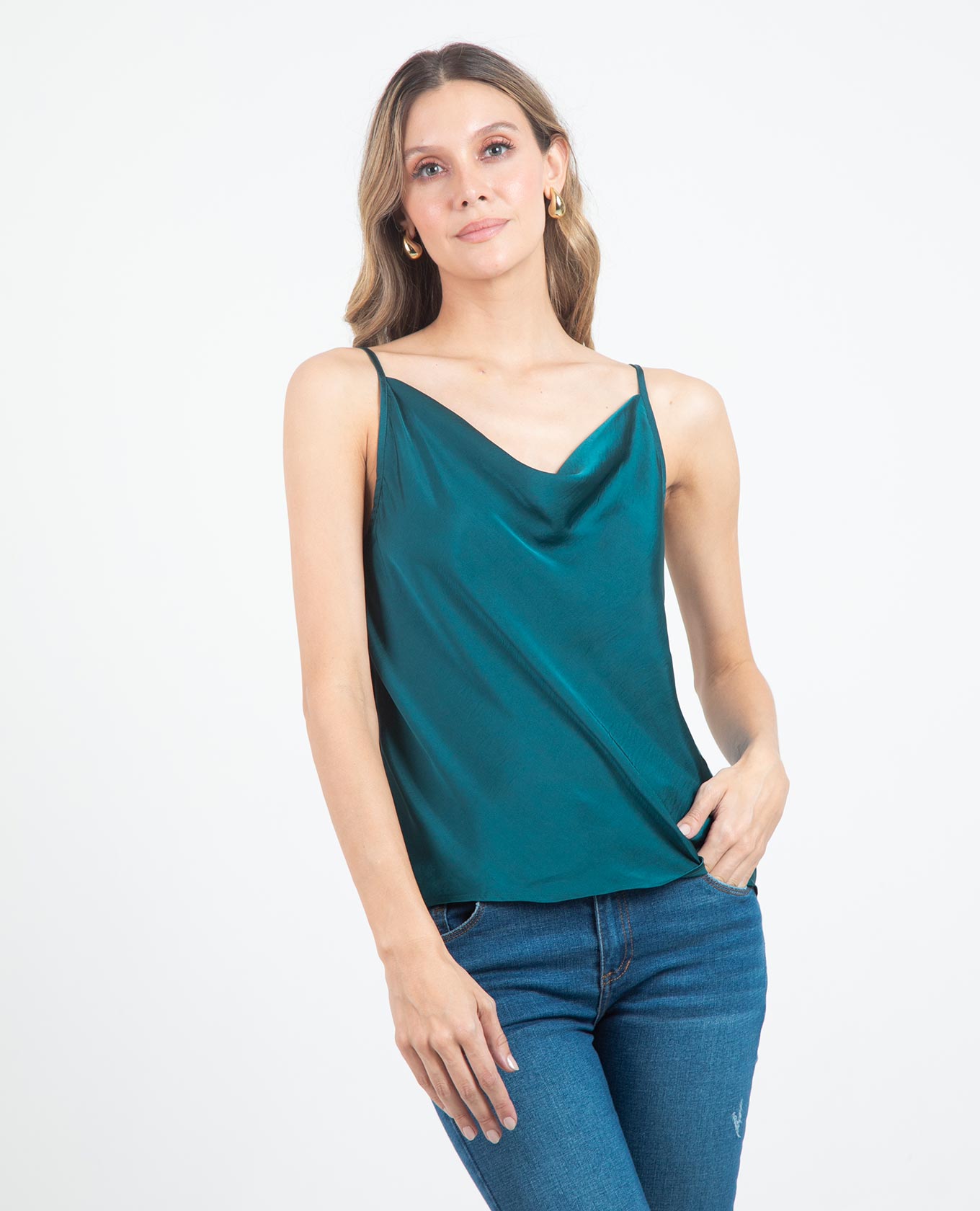 BLUSA BÁSICA RENATA PARA MUJER CON TIRAS VERDE TURMALINA Adrissa