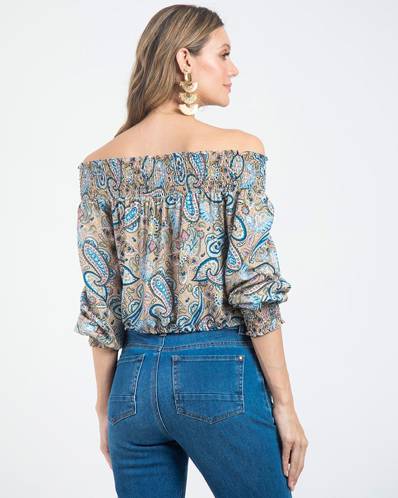 BLUSA ESTAMPADA PARA MUJER ESCOTE BANDEJ Adrissa