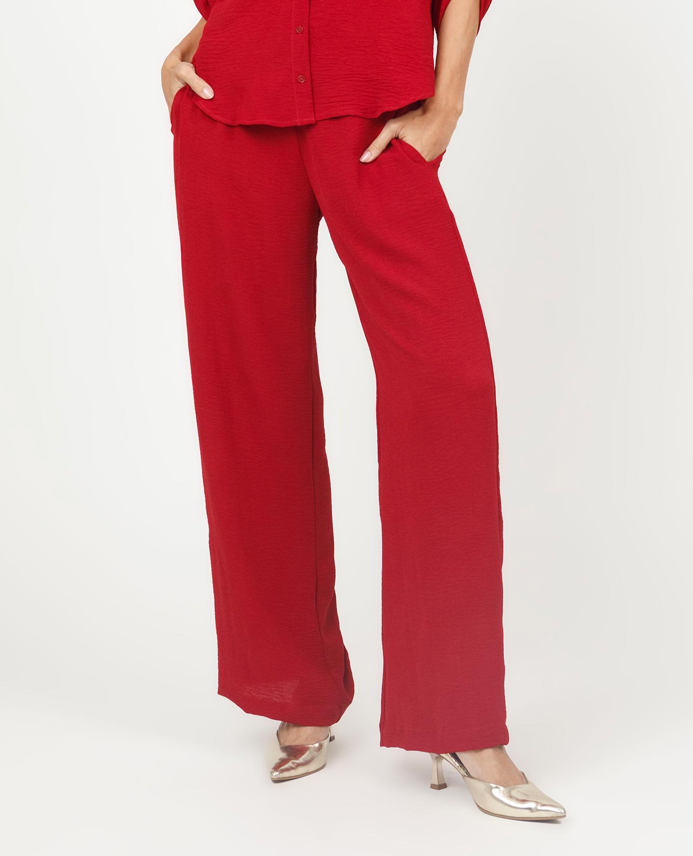 PANTALÓN BÁSICO ALMA CON ELÁSTICO EN CINTURA VINOTINTO Adrissa