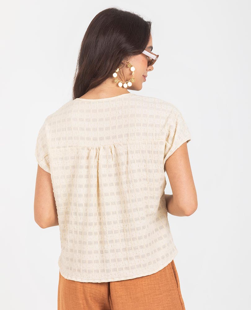 BLUSA CUELLO V PARA MUJER MANGA RODADA Adrissa