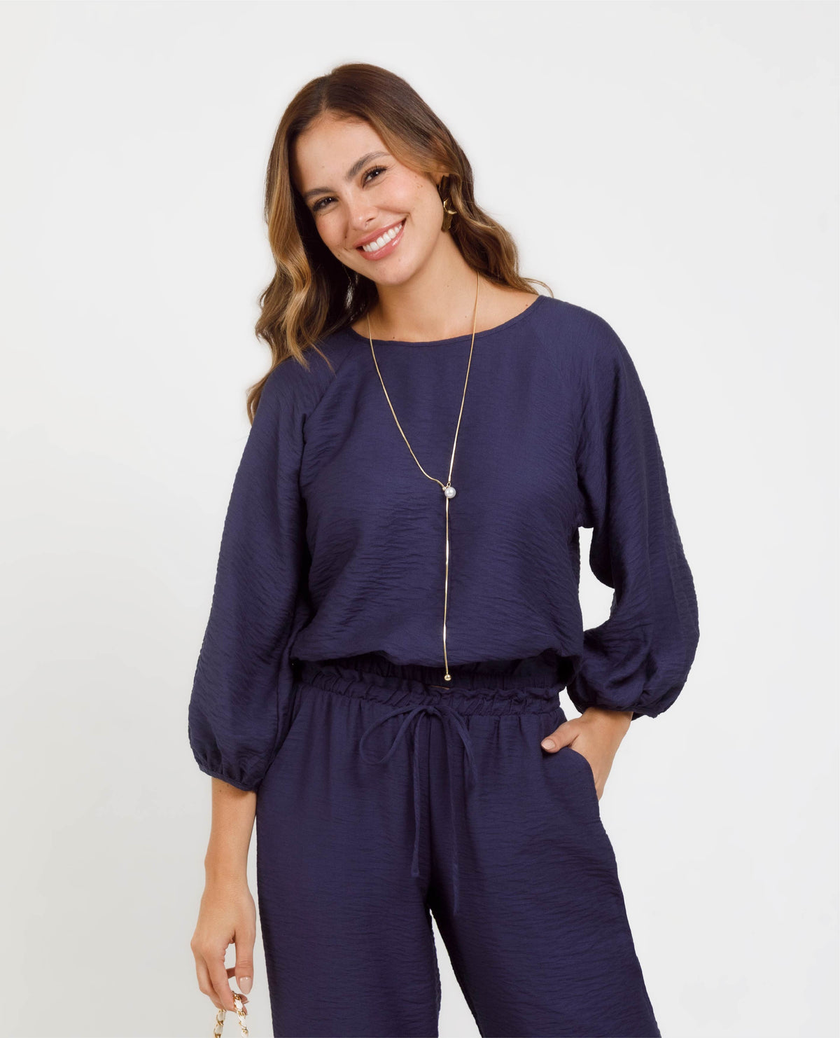BLUSA MANGA 3/4 PARA MUJER MANGA RANGLAN CON ELASTICO EN CINTURA